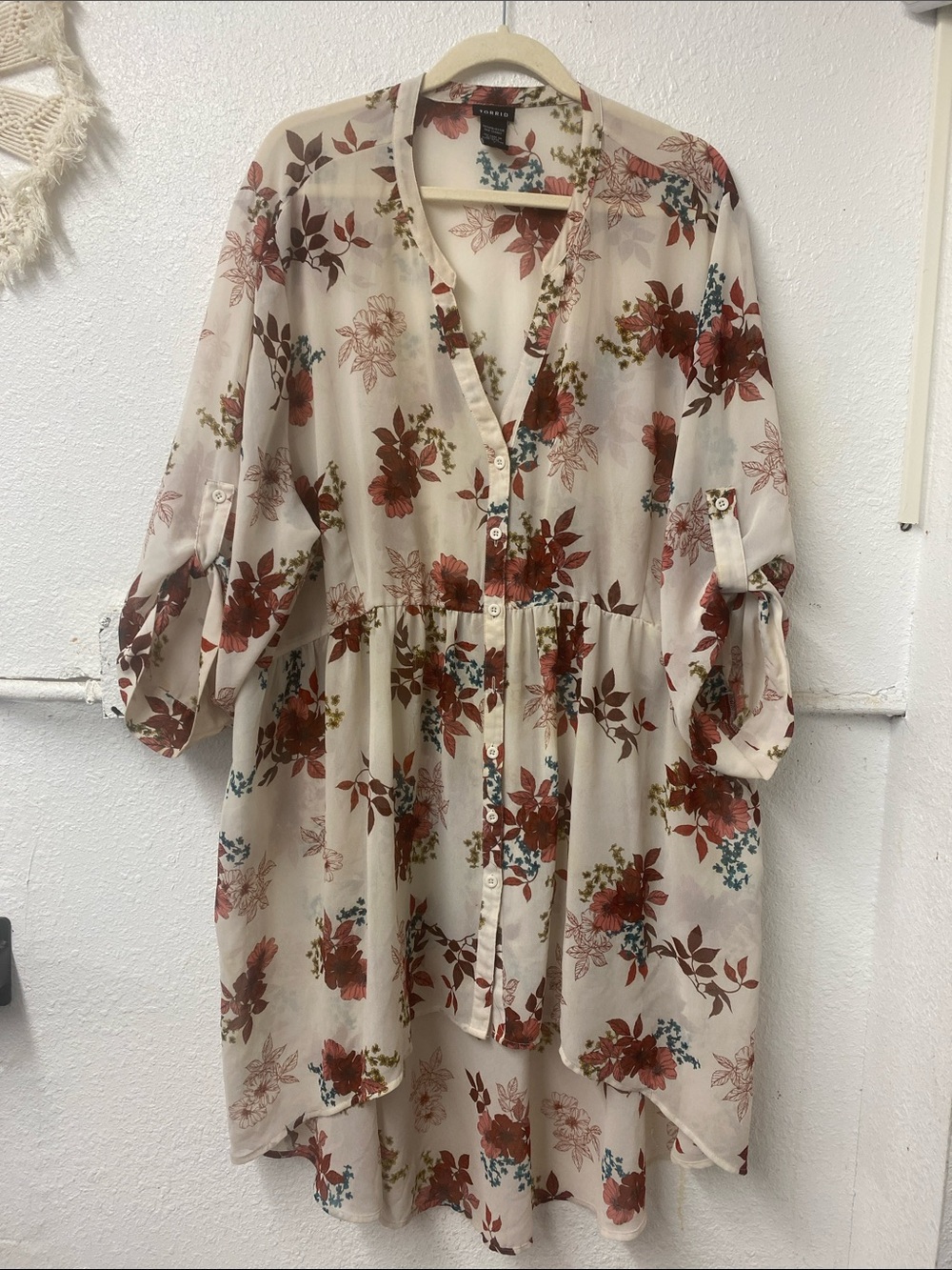Tortid- autumn tones/ 4X -Sheer Tunic/kimono with Rust Floral print